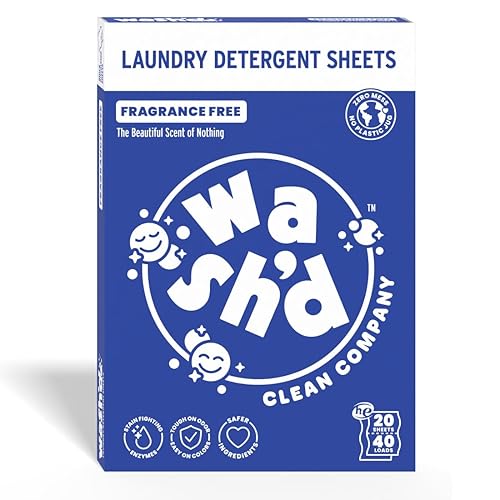 Wash'd Laundry Detergent Sheets - Baby & Sensitive Skin Safe - Hypoallergenic Unscented Free and Clear - Stain Fighting Enzymes - Plastic Free Travel