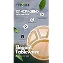 TANSH Compostable 12 Inch Palm Leaf (Areca) 4 Comparment Round Plates (50 Count), Biodegradable, Eco-Friendly, Microwave & Oven Safe