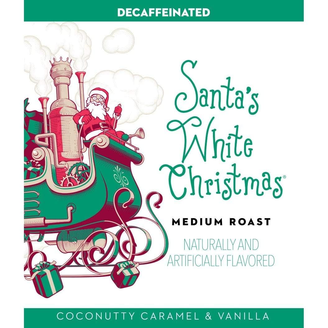 Barnie's Coffee Santa's White Christmas Decaf Ground Coffee with Coconut Sweet Caramel and Warm Vanilla Flavors, Medium Roasted Arabica Beans, 12 oz