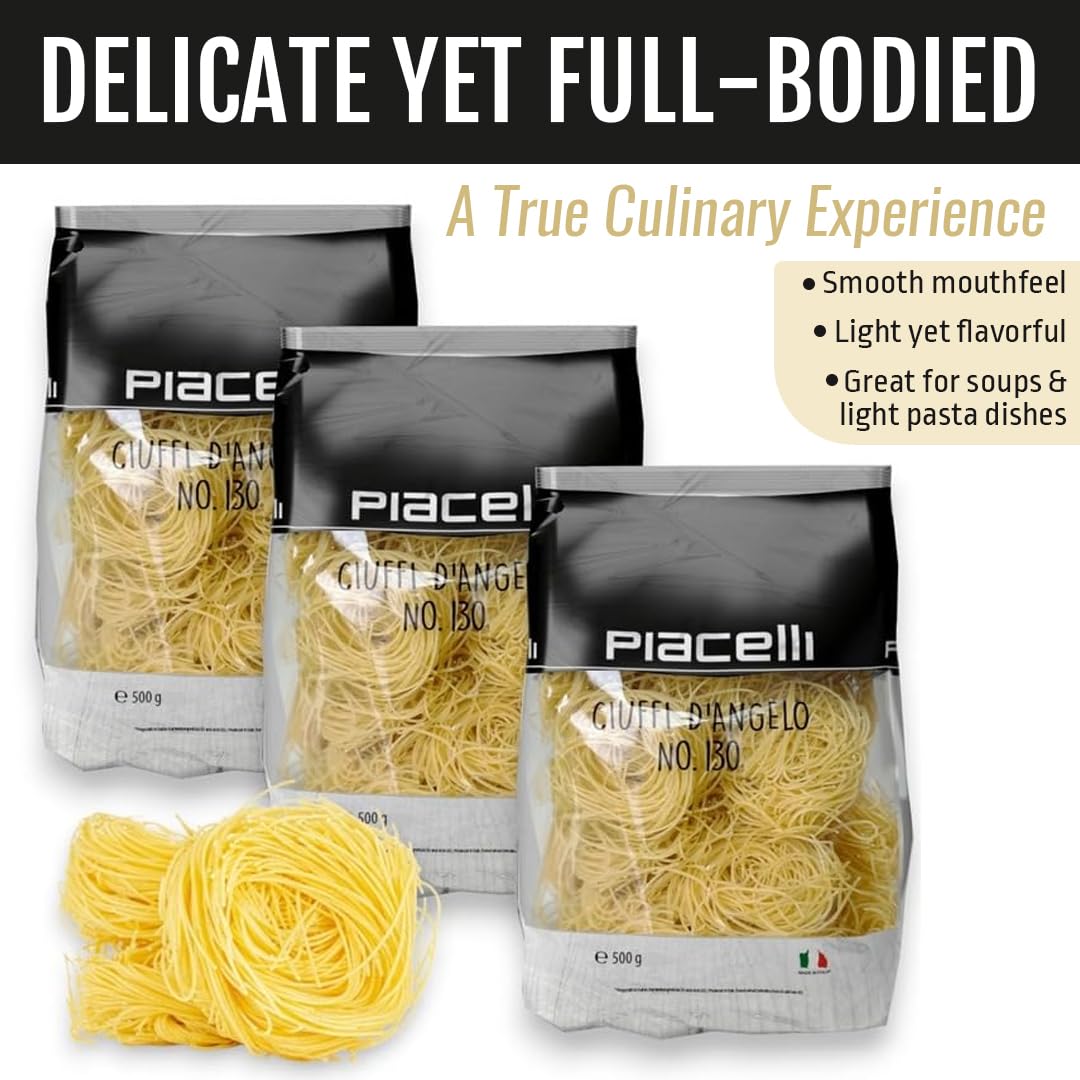 Piacelli Angel Tufts Pasta- Angel Pasta Made from Durum Wheat With Rich Taste & Silky Texture- Protein Noodles for Nutritious Italian Meals- Healthy