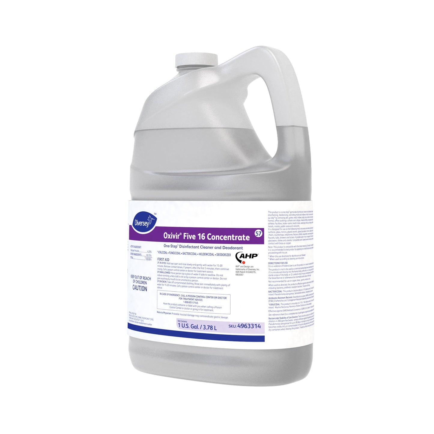 Oxivir Diversey 4963314 Five 16 One-Step Hospital Strength Disinfectant Liquid Cleaner, Accelerated Hydrogen Peroxide, Concentrate, 1-Gallon