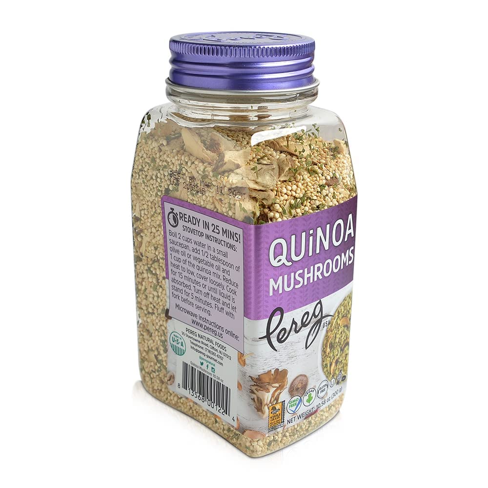 Pereg Quinoa with Mushrooms & Garlic - (10.58 Oz x 6 Pack) - High In Proteins, Iron & Fibres - Ancient Superfood Grain - Non-GMO, Vegan & Vegetarian