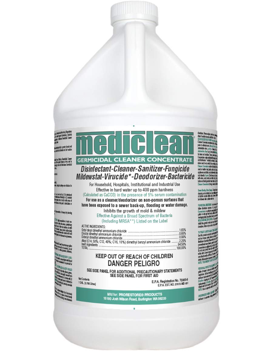 Mediclean Germicidal Cleaner Concentrate, Disinfectant, Sanitizer, Deodorizer, Fungicide, Mildewstat, Virucide, Lemon Scent, Hospitals, Industrial