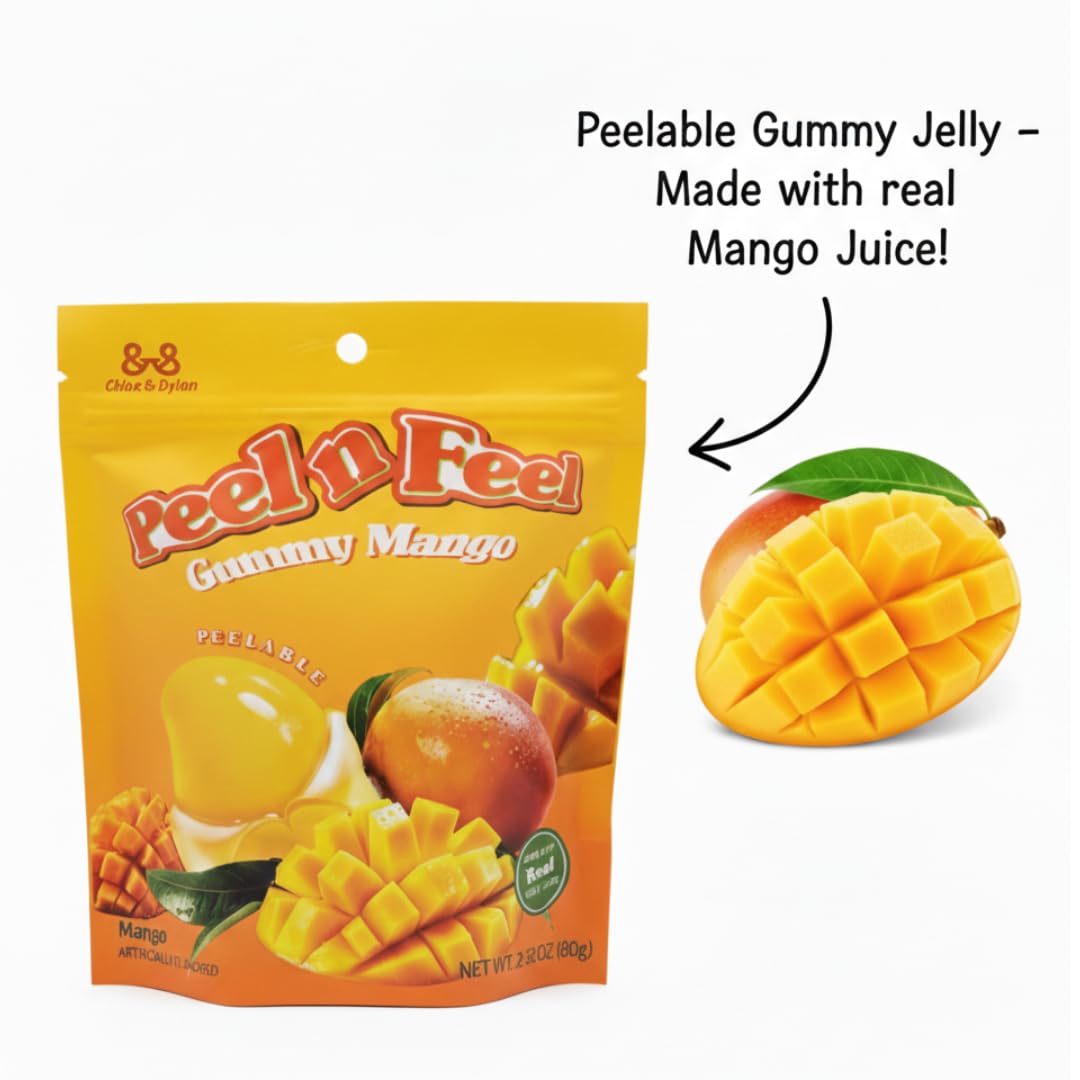 Peel n Feel Gummy Mango Jelly, Peelable Gummies with Real Mango Juice, 3 packs 8.47oz