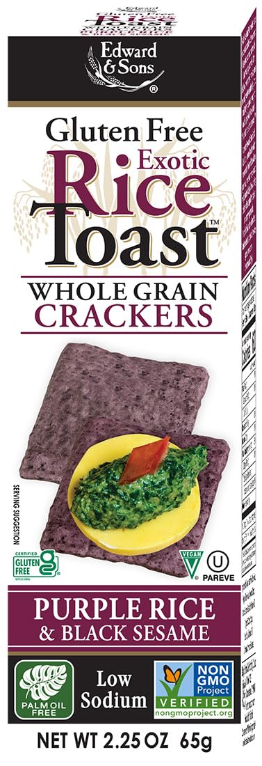 Edward & Sons Exotic Purple Rice & Black Sesame Rice Toast - Oven Baked, Whole Grain, Plant-Based, Gluten Free, Low Fat - 2.25 Oz (Pack of 12)