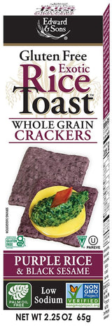 Edward & Sons Exotic Purple Rice & Black Sesame Rice Toast - Oven Baked, Whole Grain, Plant-Based, Gluten Free, Low Fat - 2.25 Oz (Pack of 12)