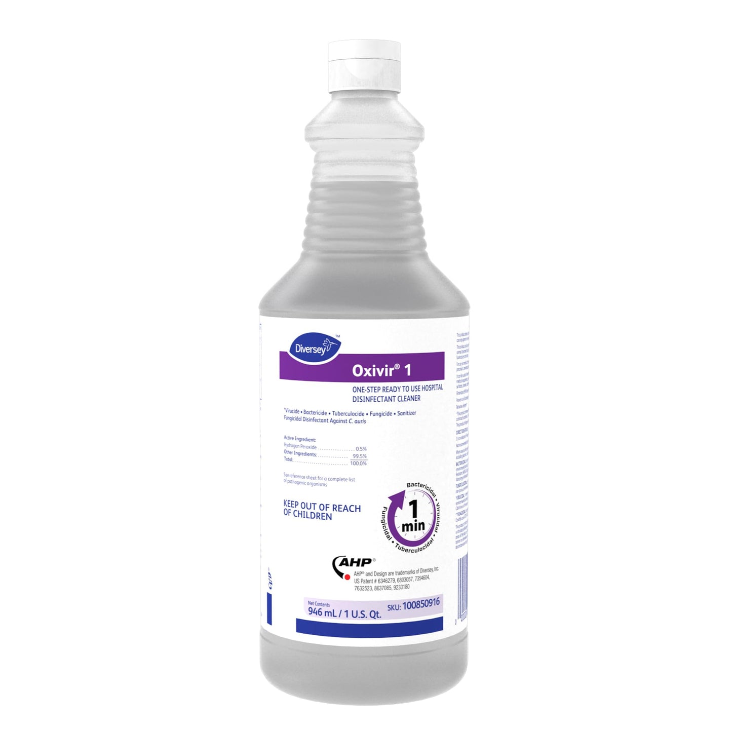 Oxivir Diversey 1 100850916 One Step Hospital Strength Liquid Disinfectant Cleaner, Accelerated Hydrogen Peroxide AHP, Ready-to-Use, 32-Ounce