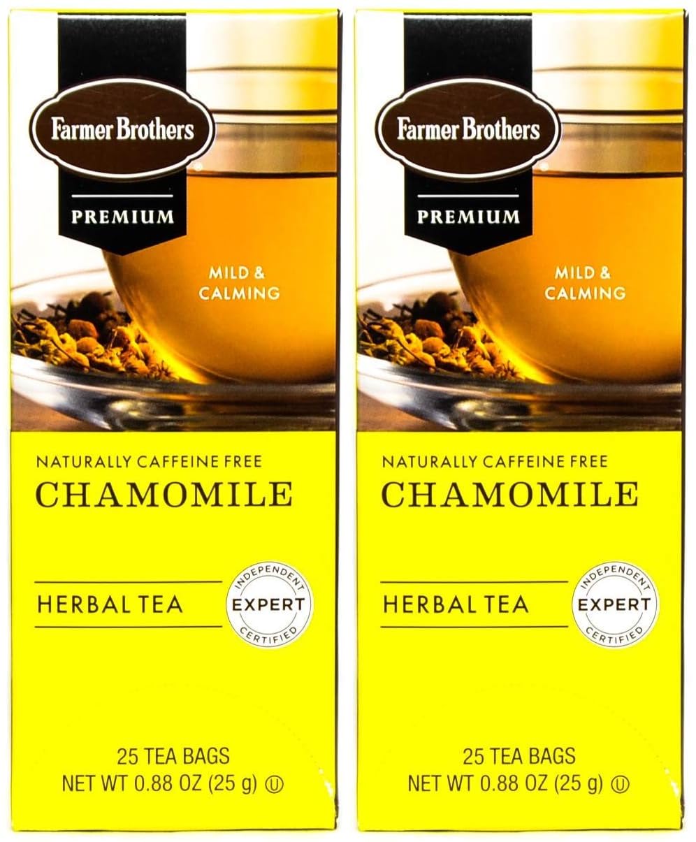 Farmer Brothers Premium Chamomile Herbal Tea, Naturally No Caffeine, Mild & Calming, 25 Count (Pack of 2)