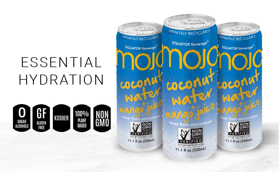 MOJO Coconut Water + Mango Juice | Hydration Drink & Sports Drink | Electrolytes Beverage | Vitamin B & C | Hydration Drink for Skin & Body | 11.1 Oz