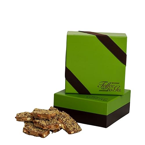 Toffee to Go Milk Chocolate Almond Toffee 1 lb Signature Green Gift Box | Hand Crafted | Gluten Free | No Added Preservatives | Delicate Crunch