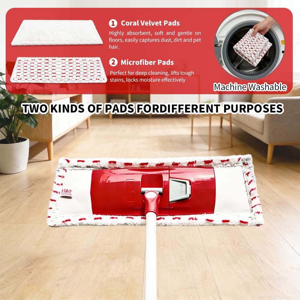 Microfiber Flat Mop for Floor Cleaning, 360° Rotating Hardwood Mop with 2 Reusable Washable Pads, Wet Dry Dust Mop with Coated Iron Handle, Lazy