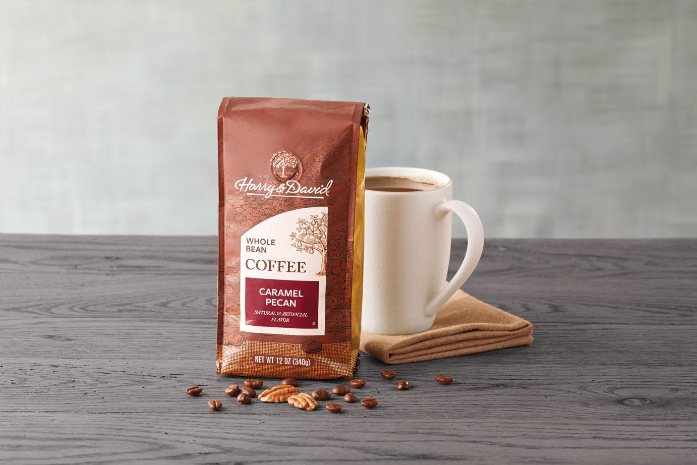 Harry & David Caramel Pecan Whole Bean Coffee (12 Ounces), Caramel Pecan Coffee, Flavored Coffee, Whole Bean Coffee, Nutty Flavor