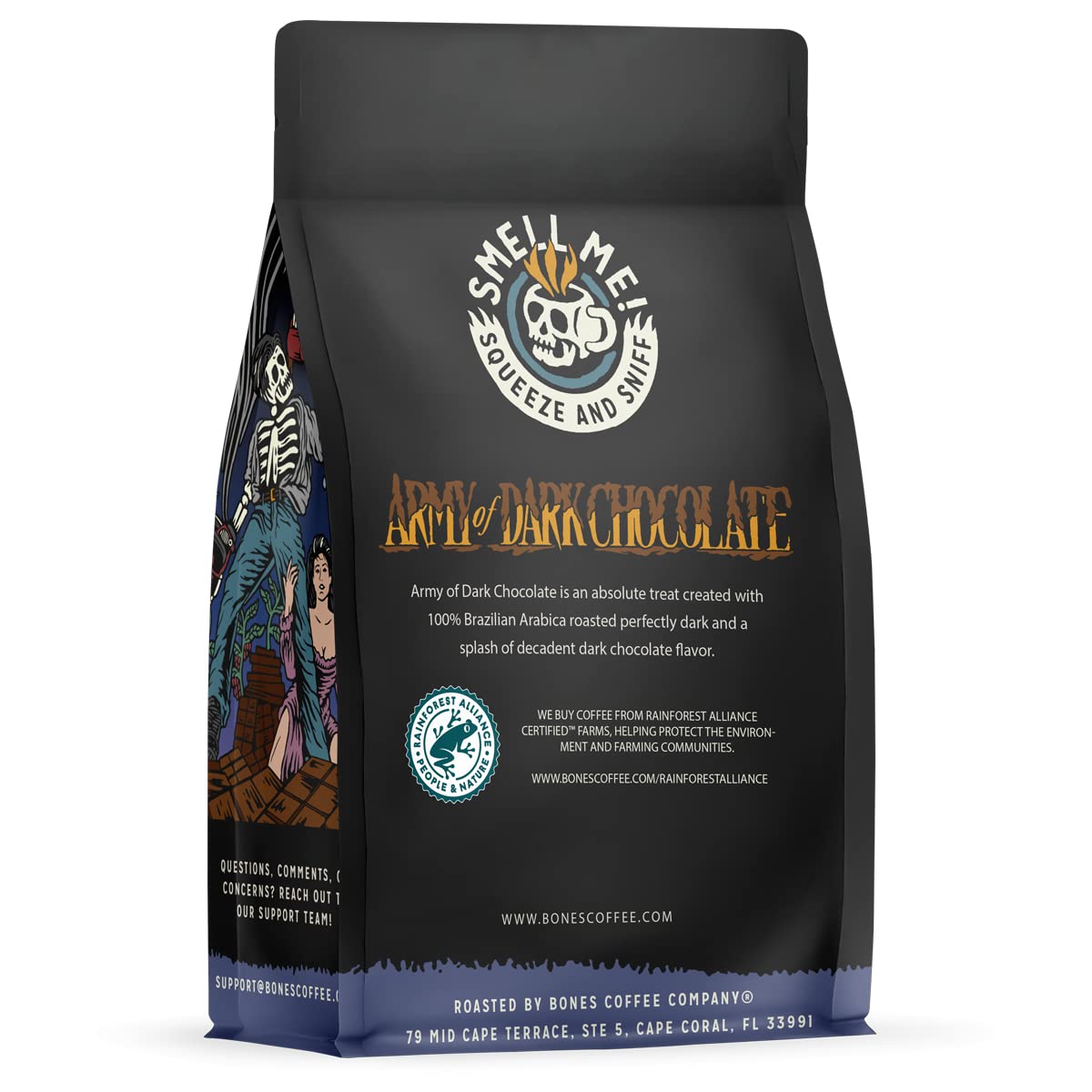 Bones Coffee Company Army of the Dark Chocolate Flavored Coffee, Medium Roast Low Acid Arabica Beans Compatible with Auto drip and French Press Coffee