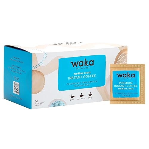 Waka Instant Coffee, Medium Roast - 100% Arabica Colombian Beans, Freeze Dried Granules, No Additives - Single Serve Packets for Quick Hot and Iced