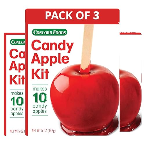 Concord Foods Candy Apple Kit (3 Pack) - Classic Red Apples for Family Treats, Carnivals, Fairs, and Fundraisers - Includes Candy Apple Mix and 10