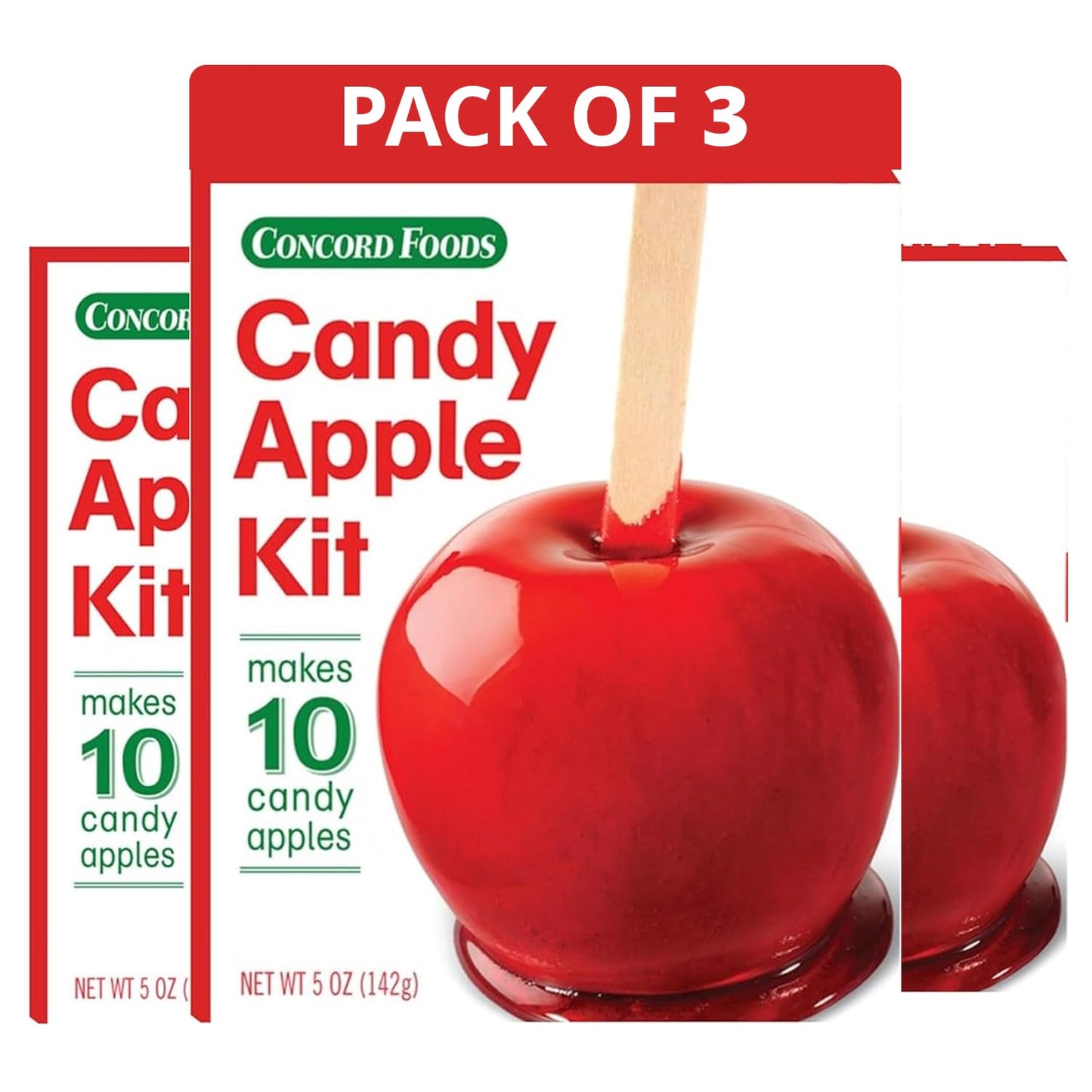 Concord Foods Candy Apple Kit (3 Pack) - Classic Red Apples for Family Treats, Carnivals, Fairs, and Fundraisers - Includes Candy Apple Mix and 10