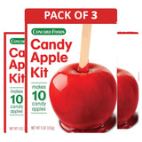 Concord Foods Candy Apple Kit (3 Pack) - Classic Red Apples for Family Treats, Carnivals, Fairs, and Fundraisers - Includes Candy Apple Mix and 10