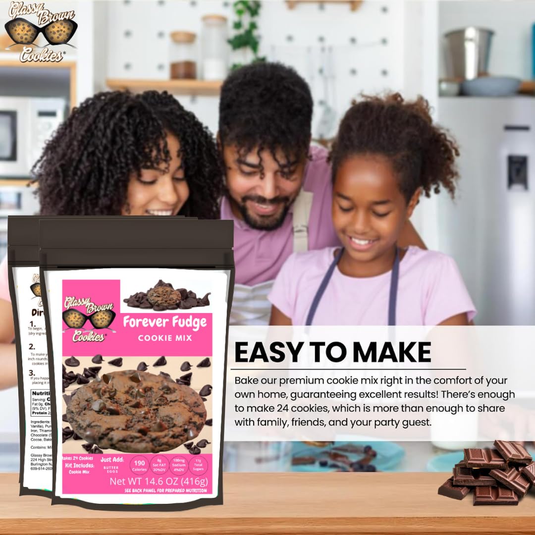 Glassy Brown Cookies - Forever Fudge Cookie Mix | Soft Cookies Variety Pack | Forever Fudge Edible Cookie Dough Bites | Butter Cookies With No Preservatives | Double Chocolate Baking Mix Pack - 14.6 OZ (416g)