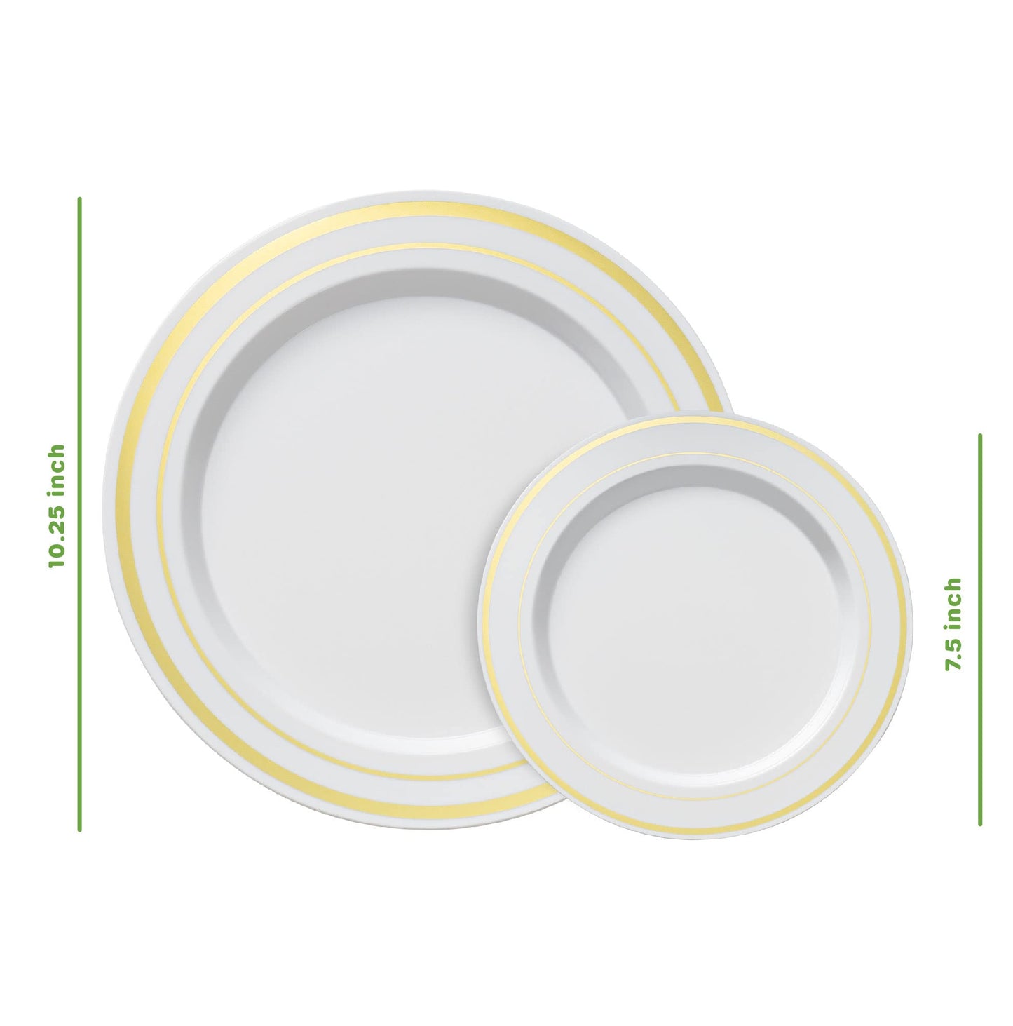 SETUP 60-Piece Gold Trim Plastic Dinnerware Set - 30 10.25" Dinner & 30 7.5" Salad Plates - Heavy-Duty Disposable for Weddings, Catering, Parties