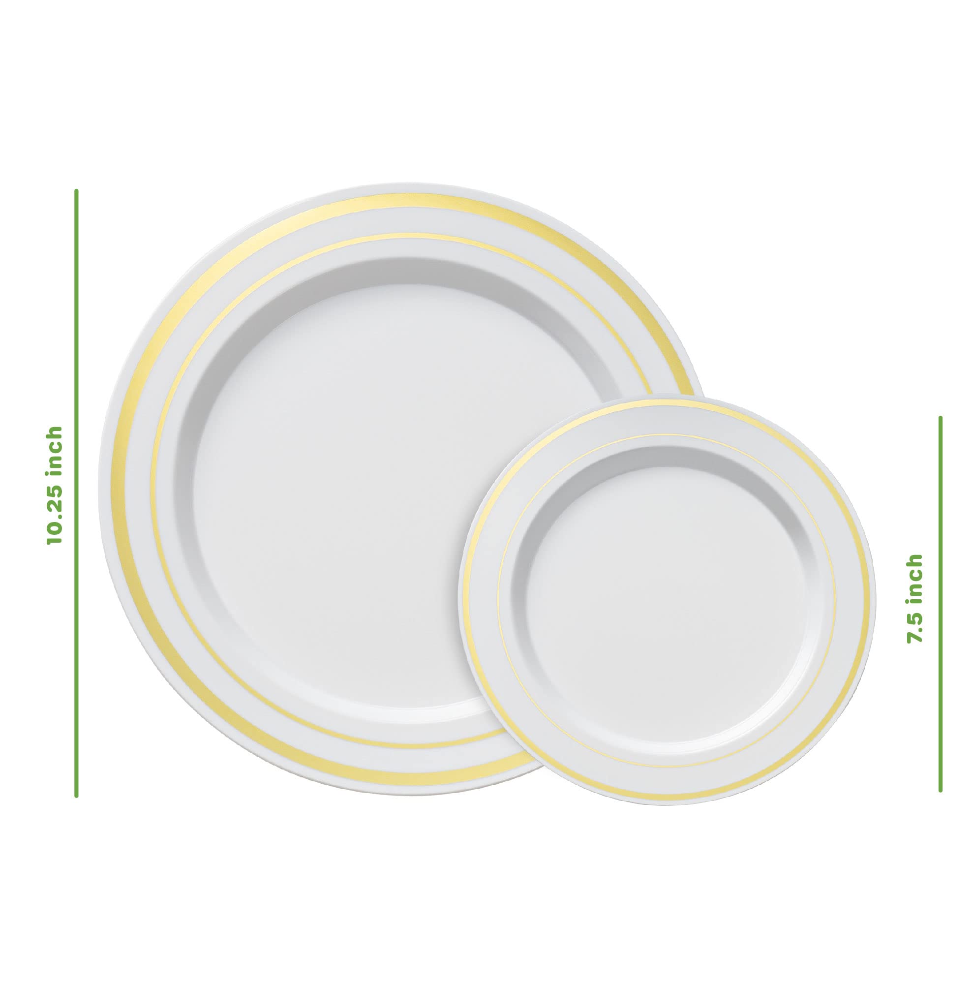 SETUP 60-Piece Gold Trim Plastic Dinnerware Set - 30 10.25" Dinner & 30 7.5" Salad Plates - Heavy-Duty Disposable for Weddings, Catering, Parties