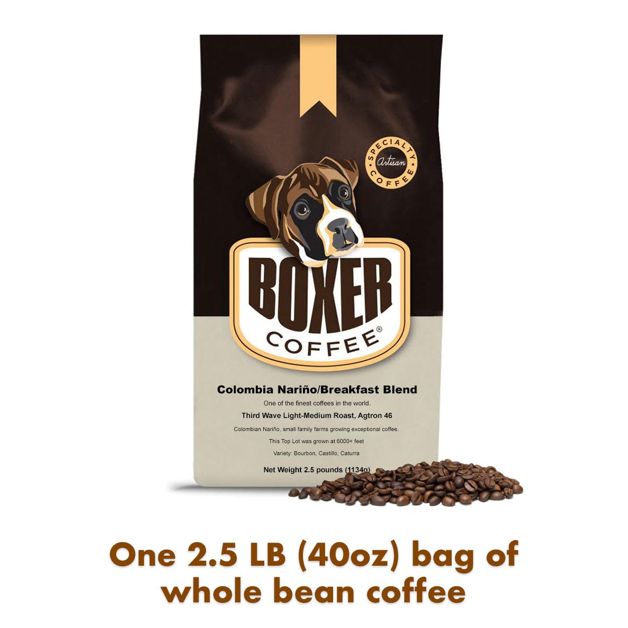 Boxer Coffee Light Roast Whole Bean - Colombian Nariño Breakfast Blend 2.5 LB Bag - Third Wave Specialty Grade, Gourmet Artisan Coffee