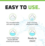 WASH&WHIPS Glass Cleaner Effervescent Tablets w/Empty 16 oz Spray Bottle (Makes 5 Gal/20L/ 40 Bottles)