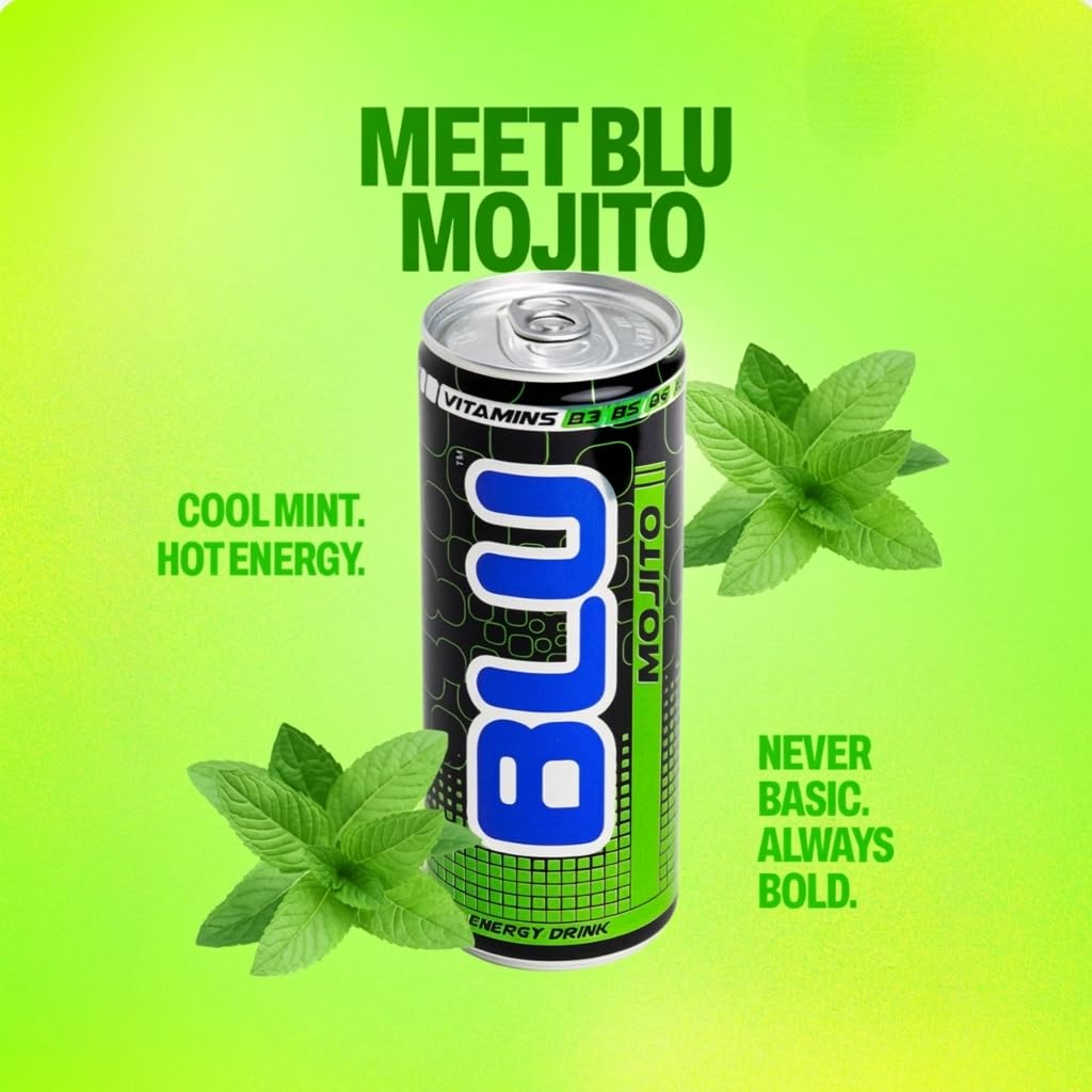 BLU Mojito Energy Drink, 12 Pack Slim Cans, 8.4 fl oz (250 mL) Each