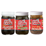 Ragin' Cajun Flavorful Charcuterie Condiment Trio - 1 Jalapeño Relish 15 oz, 1 Jalapeño Slice 14 oz, 1 Spicy Pickle 12 oz, Authentic Louisiana Variety