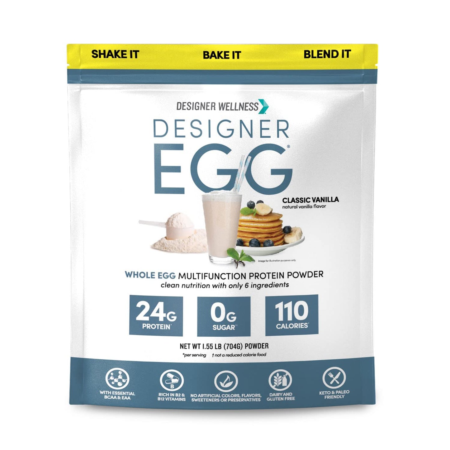 Designer Wellness, Designer Egg, Natural Egg Yolk & Egg White Protein Powder, Keto and Paleo Friendly, Low Calorie, Less Fat and Cholesterol, Classic
