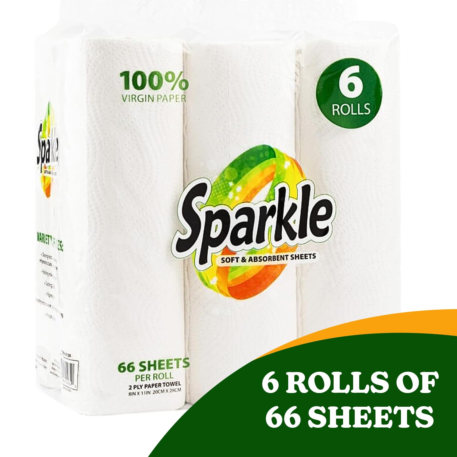 66 Sheets Super Absorbent Paper Towels (6 Rolls) - Versatile, Durable & Ultra-Strong for Multipurpose Cleaning, Perfect for Home, office & Party