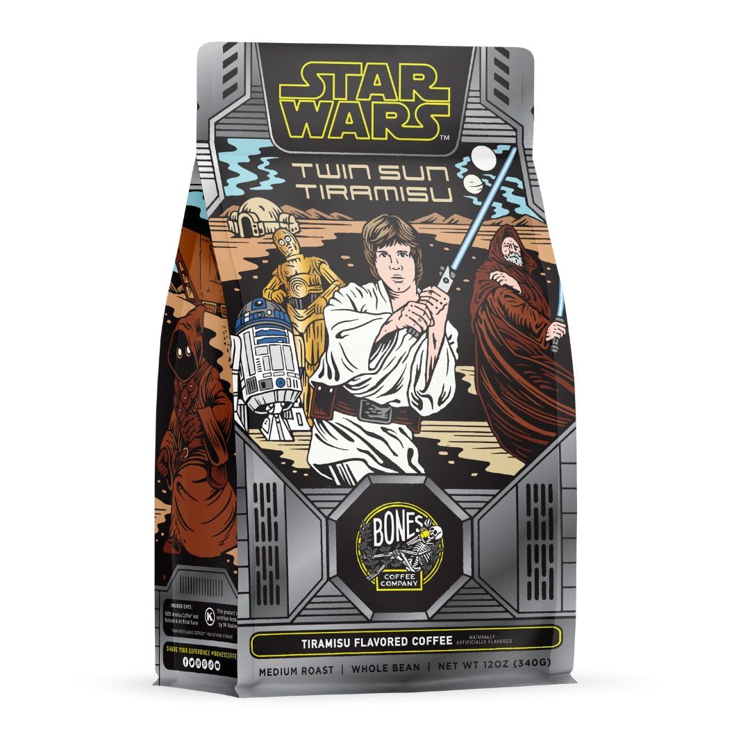 Bones Coffee Company Star Wars Twin Sun Tiramisu Flavored Coffee, Medium Roast Low Acid Arabica Beans Compatible with Auto drip and French Press
