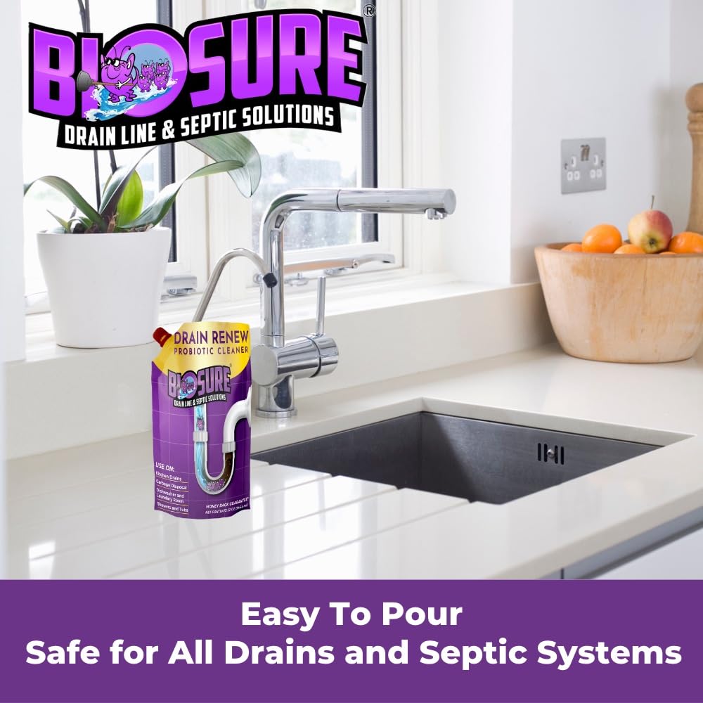 BIOSURE DRAIN RENEW Drain Line Maintenance and Septic Tank Treatment: The Ultimate Drain Cleaner for Your Drains, Showers, Sinks, and Toilets - Keep