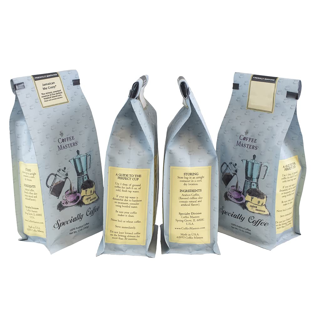 Coffee Masters Ground Coffee Sampler, Caramel Kiss, Jamaican Me Crazy, Turtle Sundae and Salted Caramel, 48 Ounce