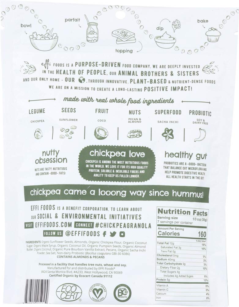 EFFi Foods 2 Piece Chickpea Granola Gentle Pecan, 7 Ounce