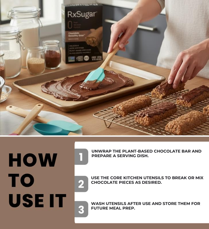 Plant-Based Keto Chocolate Bar, 8 OZ. Bundle with Silicone/Wood Mini Utensils - Sugar Chocolate Smooth, Low-Carb, Sugar Conscious Snack for Baking