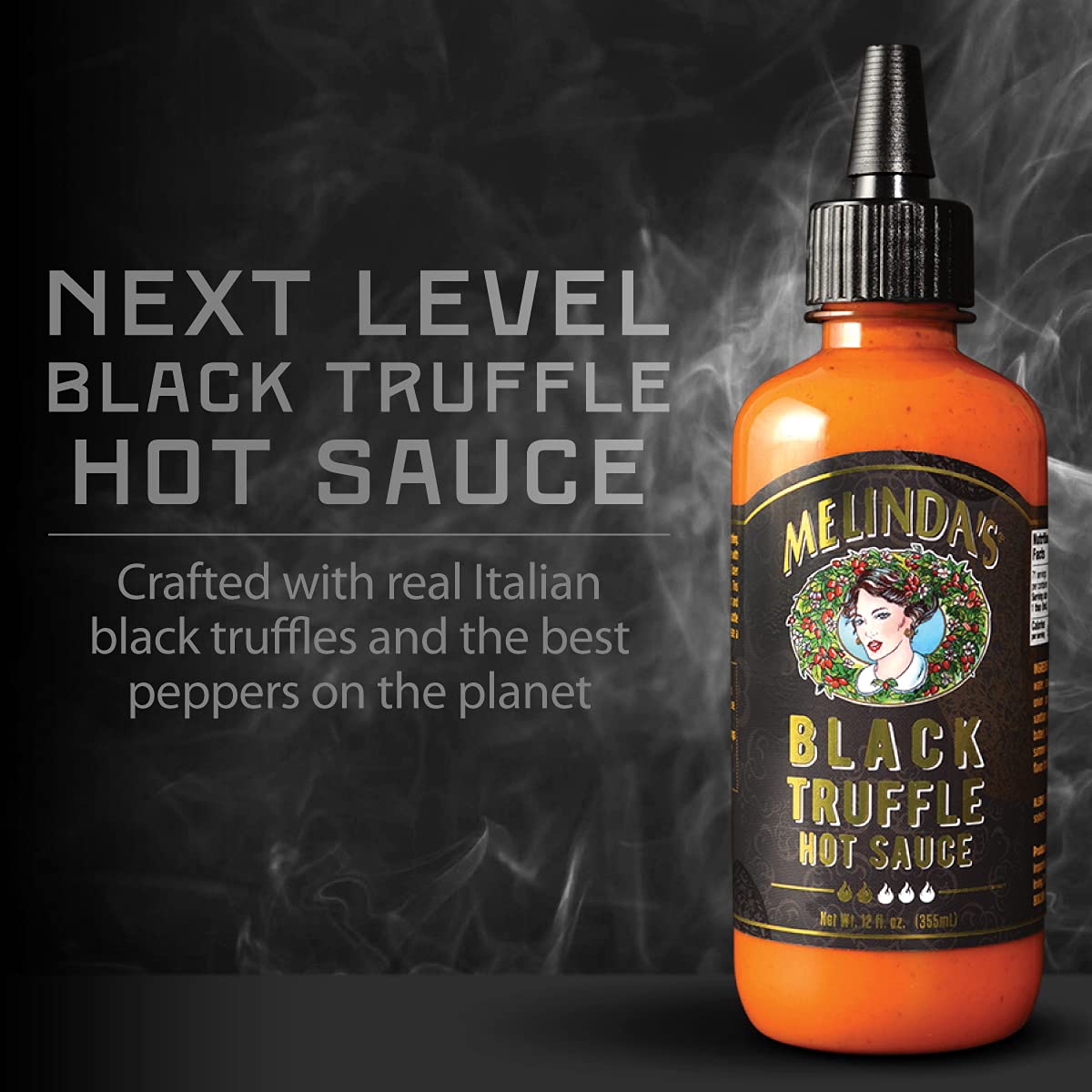 Melinda's Ghost Pepper Black Truffle Hot Sauce - Gourmet Ghost Pepper Hot Sauce with Italian Black Truffle Perfect for Fries, Wings, Eggs, Pizza