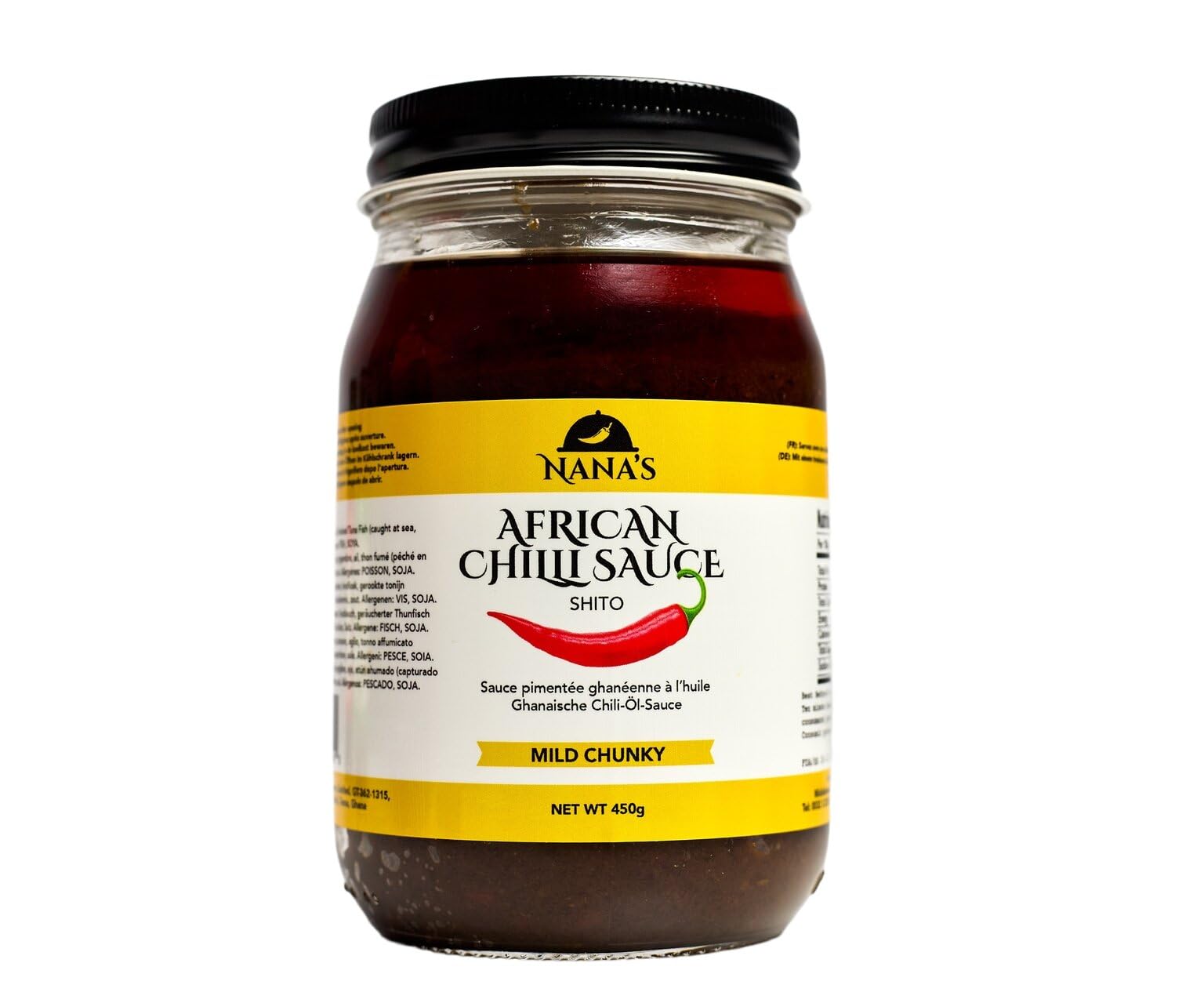Nana Shito Ghana Chili Sauce - Shito Made with Fresh Chili, Shrimp & Spices, Adds Heat & Flavor to Any Dish, Traditional Ghana Recipe, Resealable Jar