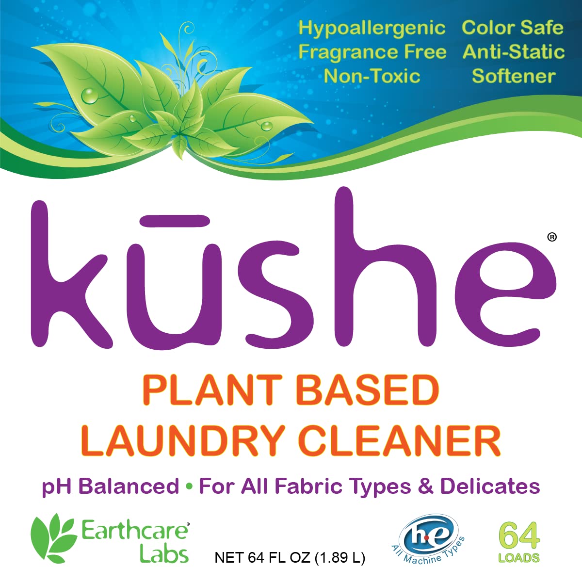 K?SHE Plant-Based Liquid Laundry Cleaner, Delicates, Anti-Static, Softener, Sensitive Skin | 64 Fl Oz