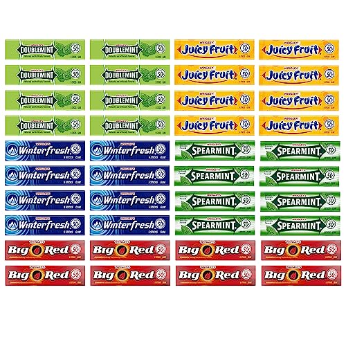 Bulk Bites Wrigley's Chewing Gum Assortment 40 Packs - 8 of Each (5 Flavors) Doublemint, Spearmint, Juicy Fruit, Big Red, Winterfresh Bulk