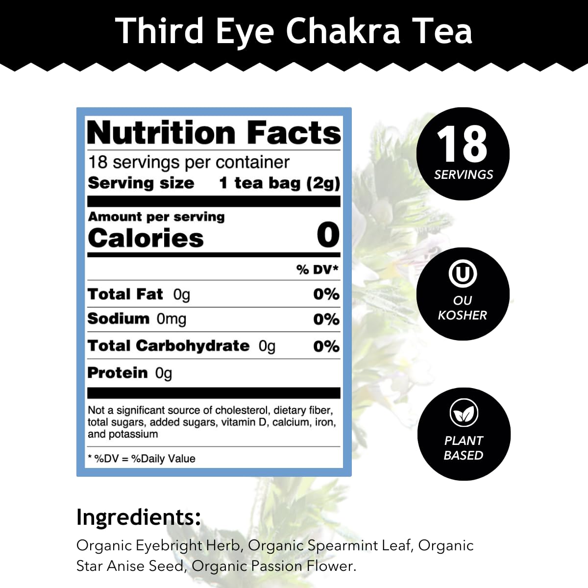 Buddha Teas - Third Eye Chakra Tea - Organic Herbal Tea - For Insight & Intuition - With Eyebright, Spearmint, Star Anise & Sapphire Essence - 100%
