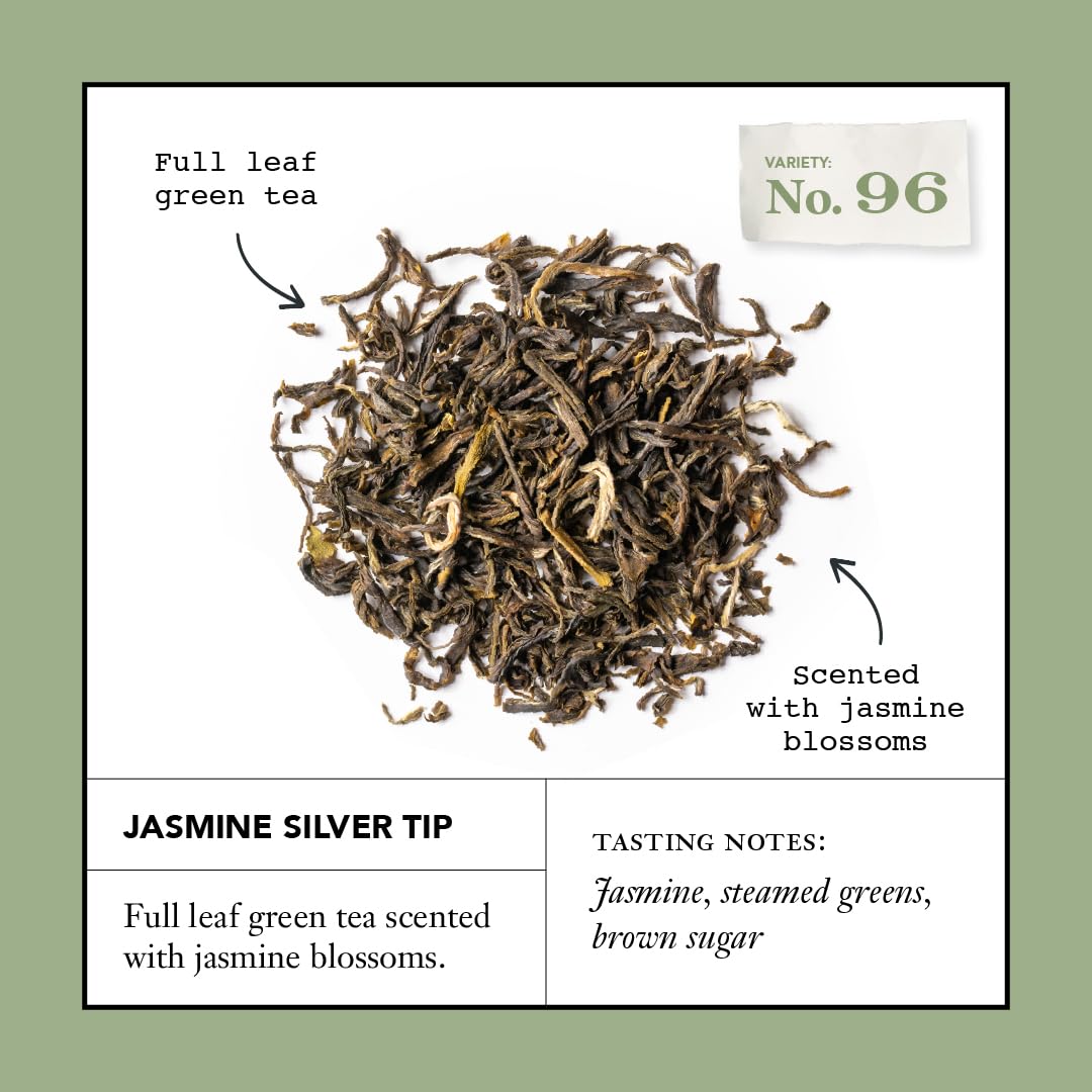 Steven Smith Teamaker Jasmine Silver Tip No. 96 Green Tea with Jasmine Blossoms, Caffeinated, Sugar-Free, Sustainably Grown, Full Leaf, Plant Based
