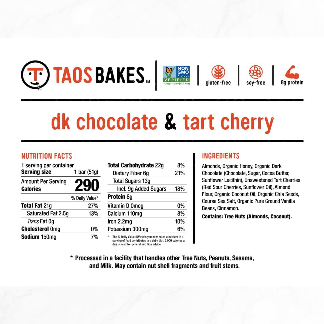 Taos Bakes - Blueberry Lemon + Cashew Coconut & Dark Chocolate + Tart Cherry Flavors - Breakfast Bars - Gluten Free Granola Bars - Healthy Snacks