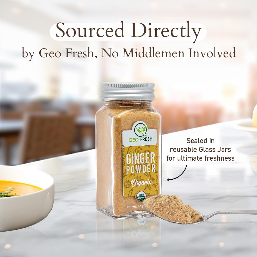 Geo-Fresh Organic Ginger Powder 1.4 oz - Ground Ginger Powder Organic Raw - USDA Certified, Non-GMO, Kosher, Gluten-Free - Premium Spice and Seasoning