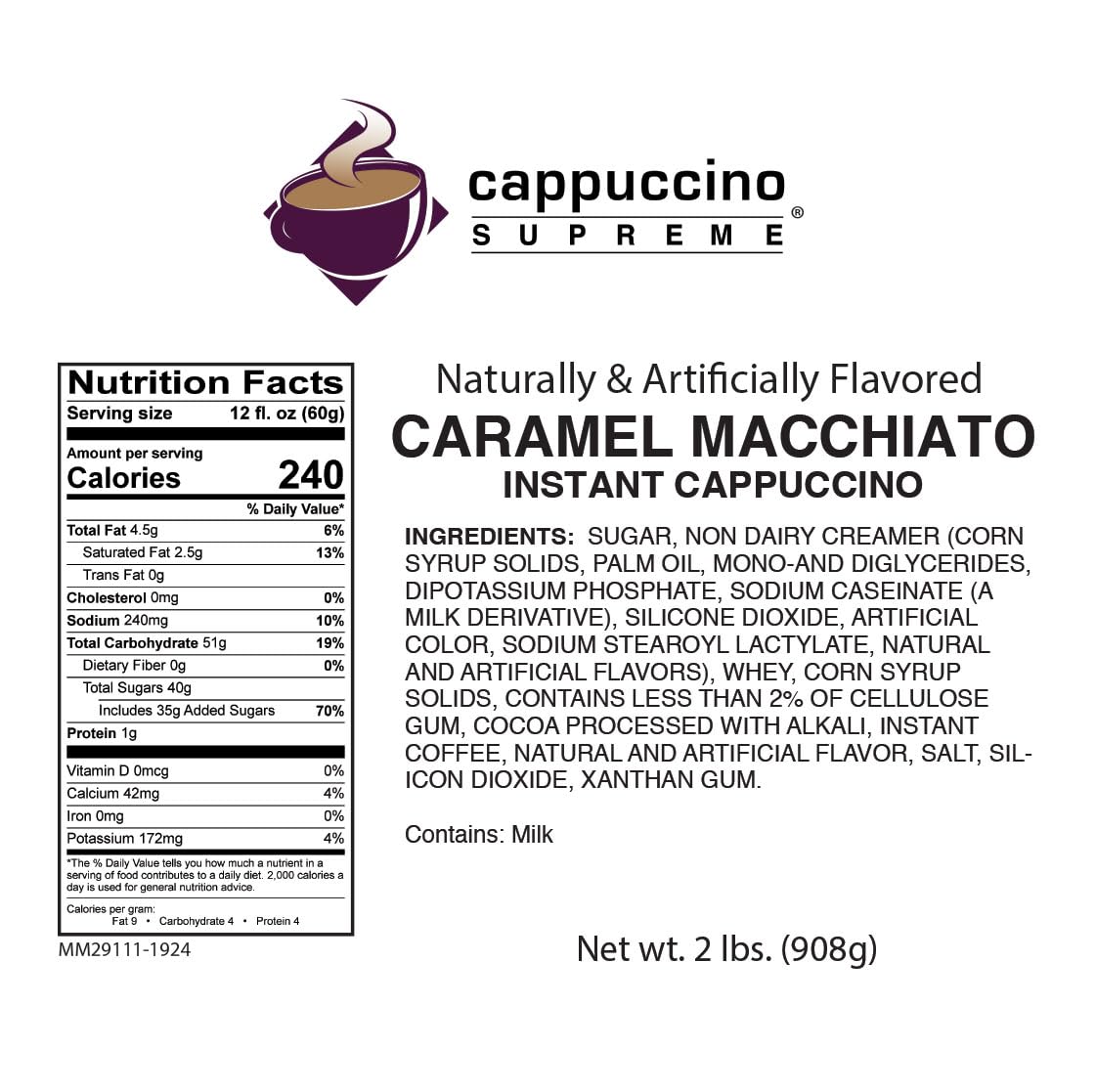 Cappuccino Supreme 2 lb bag Caramel Macchiato Instant Cappuccino Mix