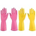 IUCGE Rubber gloves dishwashing 2 Pairs for Kitchen,Cleaning gloves for household Reuseable.(Small,Pink+Yellow)