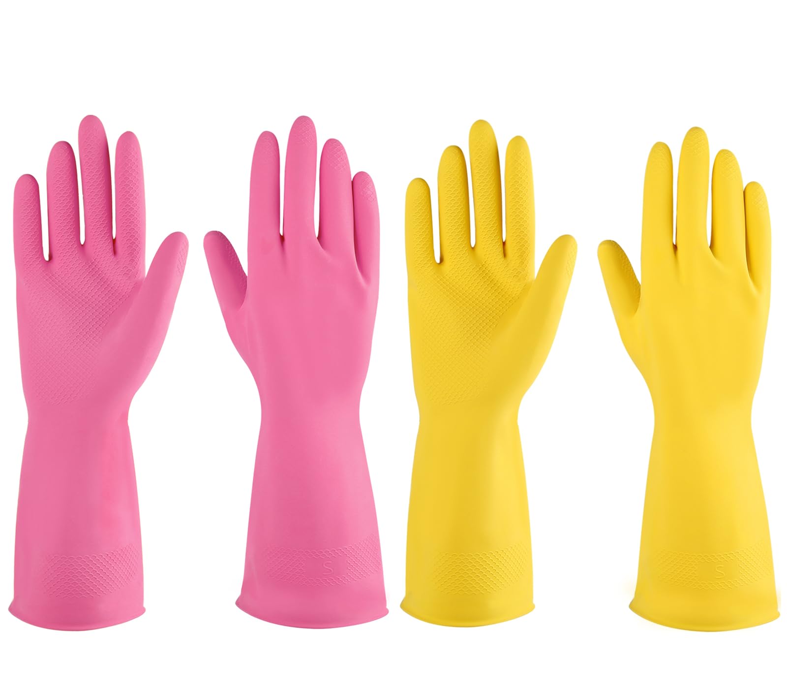 IUCGE Rubber gloves dishwashing 2 Pairs for Kitchen,Cleaning gloves for household Reuseable.(Small,Pink+Yellow)