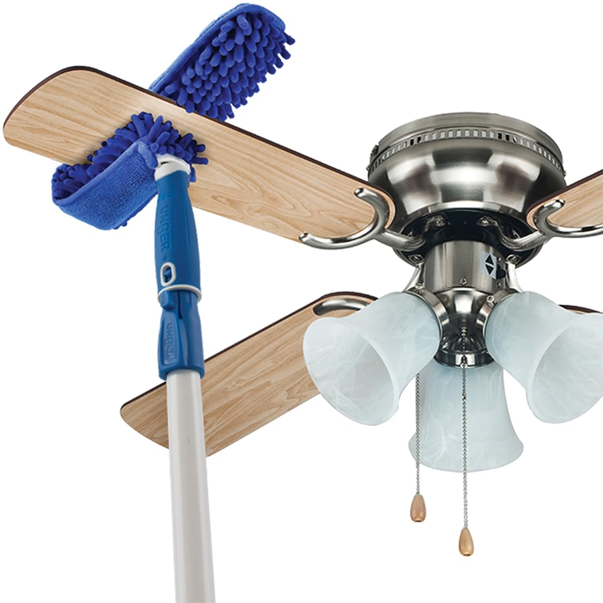 Unger Connect and Clean Microfiber Ceiling Fan Duster, Household Cleaning Supplies to Trap Dust and Dirt, Reusable and Machine Washable Sleeve