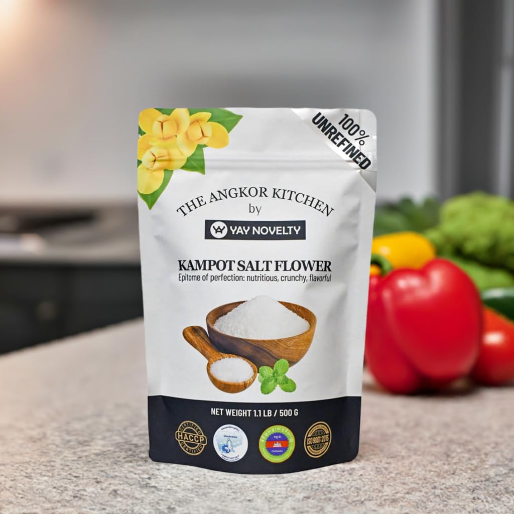 Kampot Sea Salt Flower/Fleur De Sel - Mineral-Rich Artisanal Sea Salt: Nutritious, Crunchy, and Flavorful - Hand-Harvested & Processed - 1.1 LB / 500g