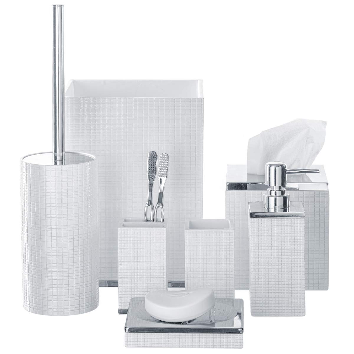 Creative Scents Estella White Toilet Brush Set - Decorative Bathroom Toilet Bowl Brush and Holder - Ventilated Toilet Cleaner Brush with Strong