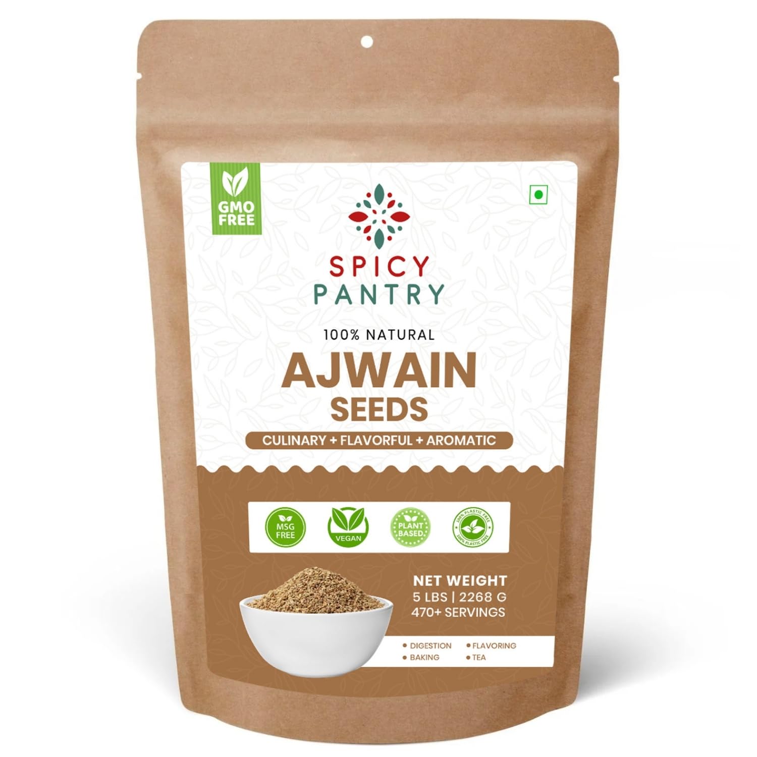 SPICY PANTRY Ajwain Seeds (Carom Seeds) 5 lbs - Natural Digestive Aid & Aromatic Spice - Use in Curries, Pickles, Bread & More - Indian, Middle